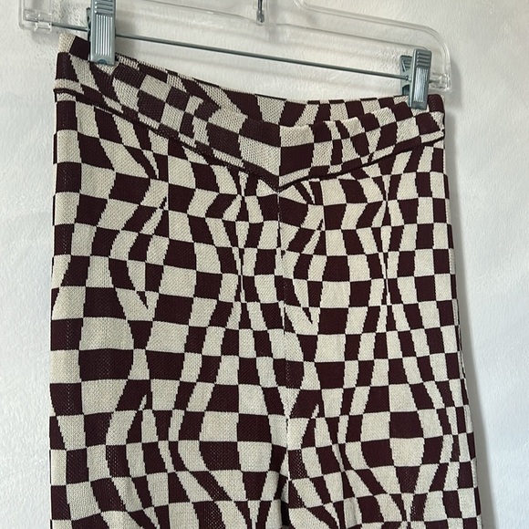 Paloma Wool Orinocco pants checkered aubergine flare strech size small - Picture 5 of 11